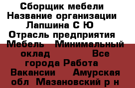 Сборщик мебели › Название организации ­ Лапшина С.Ю. › Отрасль предприятия ­ Мебель › Минимальный оклад ­ 20 000 - Все города Работа » Вакансии   . Амурская обл.,Мазановский р-н